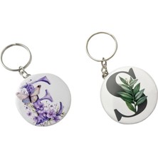 Ebruli Baskı Kişiye Özel Baş Harf Tasarımlı Estetik Anahtarlık