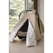 Jaju Baby Bej Gold Mickey Desenli Puset Örtüsü – Çift Yönlü Kullanım