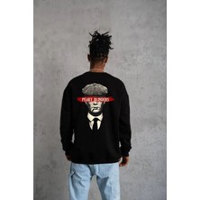 Velmora Fashion Bisiklet Yaka Baskılı Oversize Sweatshirt - Siyah -