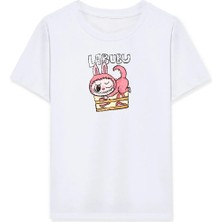 Velmora Fashion Kız Labubu Çocuk Baskılı T-Shirt - Beyaz