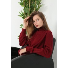 Velmora Fashion Kadın Tam Boğazlı Balıkçı Yaka Kazak Uzun Kol Düz Dokuma Triko - Siyah