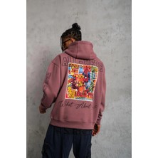 Velmora Fashion 93 Dijital Parça Baskılı Kapşonlu Sweat - Gül Kurusu