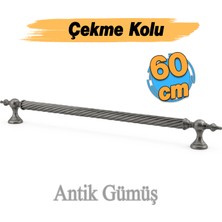 Badem10 Burgulu Antik Gümüş 60 cm Çelik Kapı Tutma Kolu Sürgülü Dış Çekme Kulpu Kulbu Tutamağı Kol 1 Adet