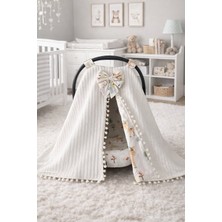 Jaju Baby Beyaz Örgü ve Ceylan Tasarım Ponponlu Puset Örtüsü ve Çarşafı