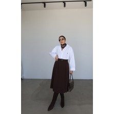 Özge Özgenç Kemerli Balon Midi Etek