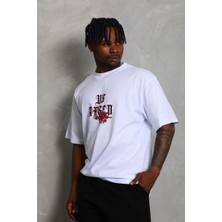 Velmora Fashion Oversize Baskılı Bisiklet Yaka T-Shirt - Beyaz -