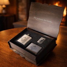 Hediye Kralı Kişiye Özel Tabaka + Matara + Çakmak – Isim Yazılı Hediye Seti Ahşap Kutulu