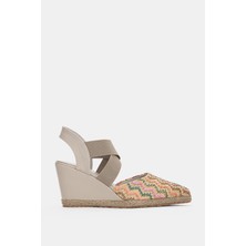 Selin Shoes Arenora Lastik Detay Sivri Burun Hasır Kadın Topuklu Ayakkabı- Vizon