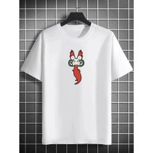 Velmora Fashion Bisiklet Yaka Baskılı Oversize T-Shirt - Beyaz -