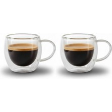 Jet's Home 2\'li Türk Kahvesi Bardağı Kuplu Espresso Bardağı Çift Cidarlı 80 ml