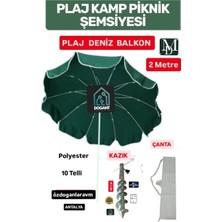 Dogant 2 Metre 10 Telli Plaj Deniz Kamp Polyester Yeşil Şemsiyesi Çanta Kazık