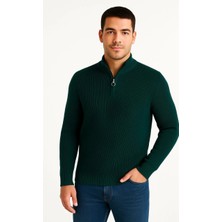 Senka Yarım Fermuarlı Triko Kazak – Selanik Örgü, Dik Yaka, Pamuklu Dokuma, Regular Fit Uzun Kollu Kışlık