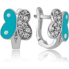 Gümüş Mavi Kelebek Çocuk Küpesi