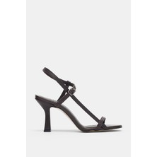 Selin Shoes Marovi Hakiki Deri Bilek Kemer Ayarlanabilir Toka Tek Bant Kadın Topuklu Ayakkabı- Kahverengi