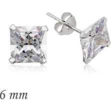 925 Ayar Gümüş Kare Tek Taş Zirkon Küpe - 6 Mm.