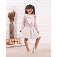 Kidello Matilde Soft Rose Fiyonk Bordeli Penye Kız Çocuk Elbise