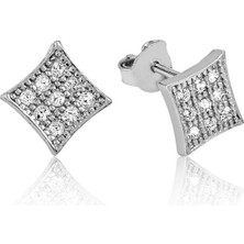 925 Ayar Gümüş Beyaz Taşlı Kare Çivili Küpe