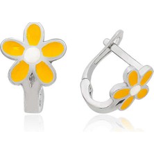 ​925 Ayar Gümüş Sarı Çiçek Çocuk Küpesi