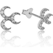 Gümüş Üç Hilal Çivili Küpe