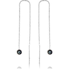 925 Ayar Gümüş Zincirli Lacivert Nazar Küpe