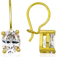 ​925 Ayar Gümüş Gold Sallantılı Oval Damla Küpe