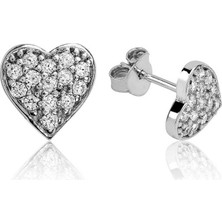 Gümüş Beyaz Kalpli Çivili Küpe