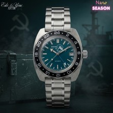 Eski Yeni Antik Vostok Komandirskie Gmt Otomatik Erkek Kol Saati-Petrol Mavisi Kadran, Çelik Kordon, 20ATM (32 Taş)