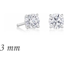 Gümüş Yuvarlak Tek Taş Zirkon Küpe - 3 mm