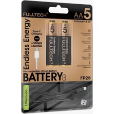 Delixa Şarjlı Kalın Kalem Pil Şarj Edilebilir Pil 1.5V 2800MWH Lityum-Ion Kalın Pil 5 Type-C Şarjlı (, Her