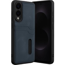 Delixa ile Uyumlu S25 Edge Lacivert Kartvizitli Deri Kapak, - S25 Edge Kılıf