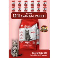 Cat food energy Sığır Etli Yetişkin Kedi Maması 1 kg - 12 Adet