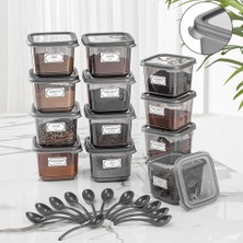 Delixa , 12' Etiketli Kapaklı Kare Erzak Saklama Kabı Antrasit 12 x 0.50 Lt