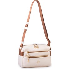 Nas Bag Kadın  Çok Bölmeli Orta Boy Çapraz Omuz Çantası Krem Taba Victoria