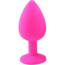 Delixa Elmas Taşlı Silikon Kaplı A*nal Plug M Orta Boy 8 cm Pembe
