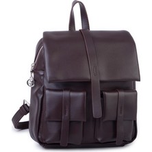 Nas Bag Kadın Şık Günlük Cepli Yumuşak Deri Sırt Çantası Kahverengi