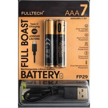 Delixa Type-C Şarjlı Ince Pil Aaa Şarj Edilebilir Kumanda Pili 1.5V 800MWH Lityum-Ion Ince Pil Aaa7 Type-C