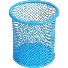 Delixa Silindir Masa Üstü Kalemlik 1 Adet Metal Fileli Perforeli Yuvarlak Kalemlik Açık Mavi