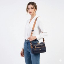 Nas Bag Kadın  Çok Bölmeli Orta Boy Çapraz Omuz Çantası Lacivert Taba Victoria