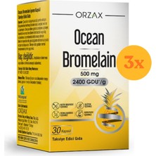Orzax Ocean Bromelain 500 Mg  30 Kapsül - 3 Adet (Toplam 90 Kapsül)