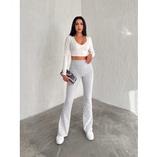 Kadın Yüksek Bel Penye Ispanyol  Paça Tayt Pantolon