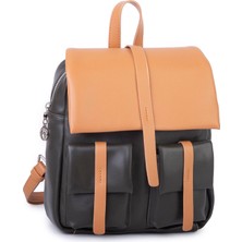 Nas Bag Kadın Şık Günlük Cepli Yumuşak Deri Sırt Çantası Haki Camel