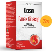 Orzax Ocean Panax Ginseng 500 mg 60 Kapsül - 3 Adet (Toplam 180 Kapsül) Kore Ginsengi İçeren Takviye Edici Gıda