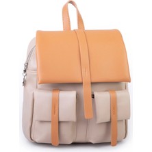 Nas Bag Kadın Şık Günlük Cepli Yumuşak Deri Sırt Çantası Kum Camel Kahve