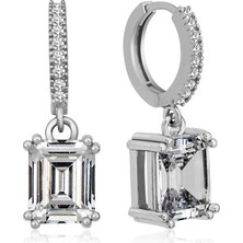 Gümüş Baget Taşlı Halka Küpe