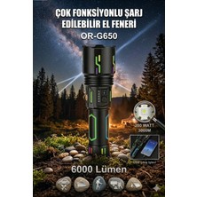 Favbox OR-G601 6000 Lümen Ultra Güçlü Profesyonel Şarjlı El Feneri - 200W Güç Dayanıklı Tasarım 3000M
