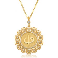 Gümüş Altın Kaplama Elif Vav Bayan Kolye