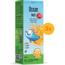 Orzax Ocean Multi Balık Yağı 150 ml Ballı Portakal Aromalı Şurup 3 Adet (450 Ml) Türkiye Menşeli