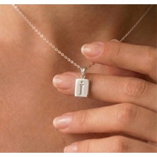Ashak Accessories Kadın 925 Ayar Gümüş Zincirli Minimalist I Harf Isim Yazı Dikdörtgen Kolye