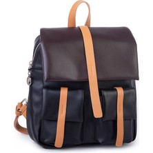 Nas Bag Kadın Şık Günlük Cepli Yumuşak Deri Sırt Çantası Siyah Camel Kahve
