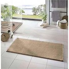 Delixa Rachel Carpet Paspası 1 Adet 50X80 Peluş Kaymaz Taban Yıkanabilir Halı Paspası, Vizon